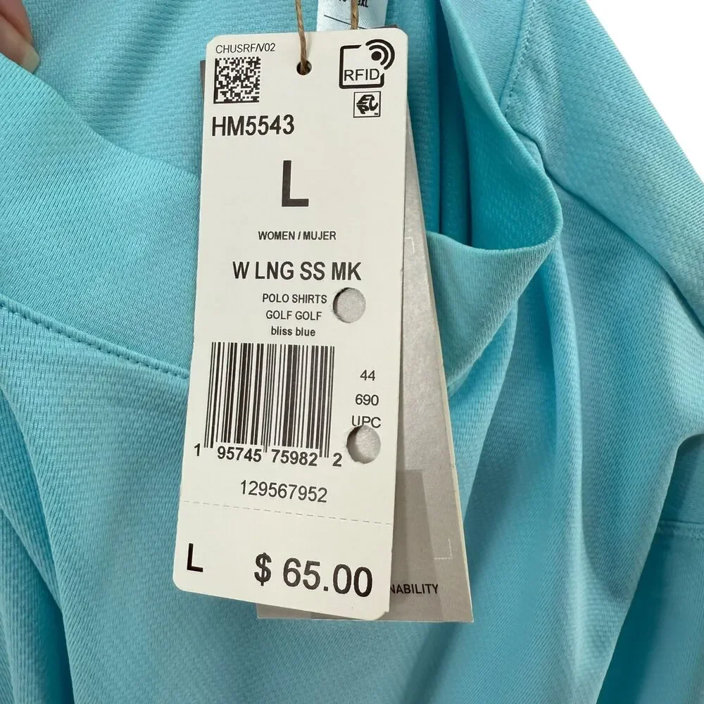 Adidas Golf Shirt Women's Large Bliss Blue Mock Neck UPF 50 Stretch HM5543 NWT - Picture 14 of 14